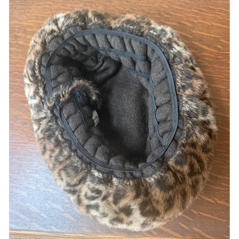 Preston & York Leopard Print Faux Fur Bucket Hat Vintage